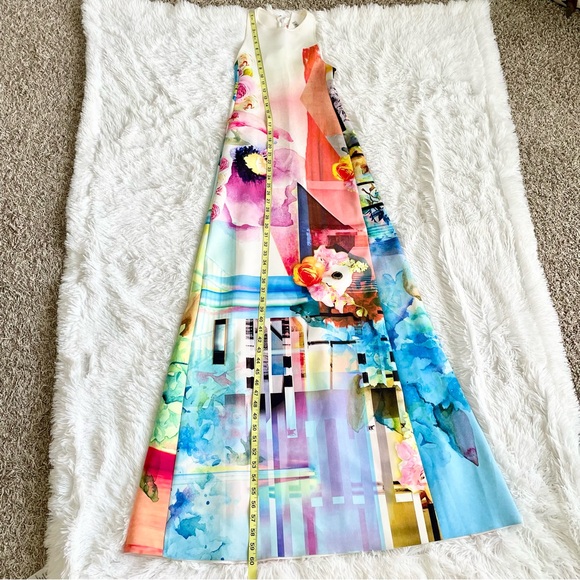 Clover Canyon Maxi Dress Florescent Rose Floral Abstract Neoprene Scuba Runway - Picture 15 of 16